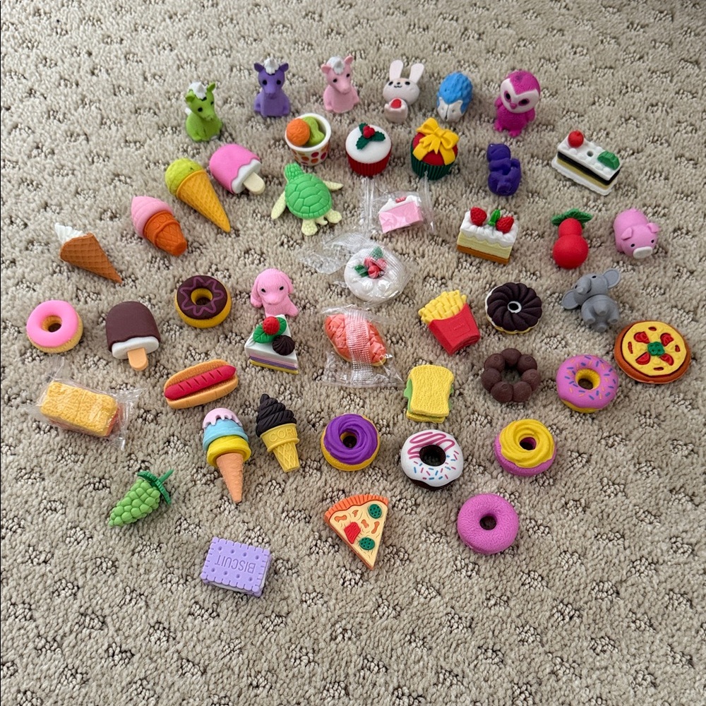 Vibrant Animal and Food Eraser Collection
